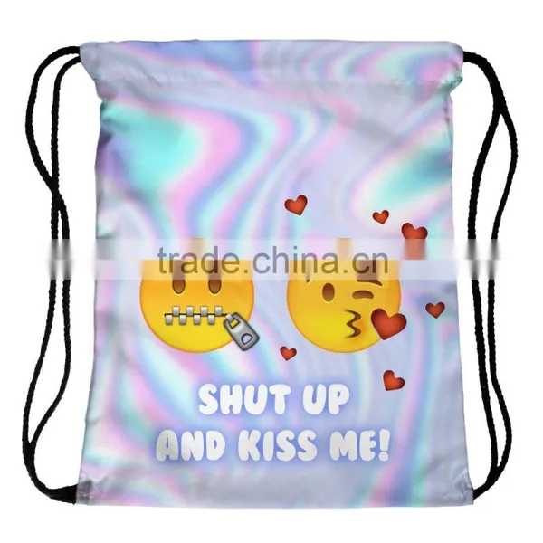Eco Friendly 3D Printed Emoji Shut Up and Kiss Cute String Draw Bag photo-6