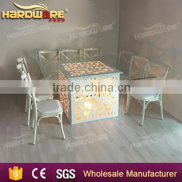 Coloful Led Light White Wooden Wedding Table , Square Dining Table With Glass photo-5