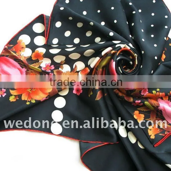 Orange Tulip Floral Silk Twill Foulard Scarf Black/Orange