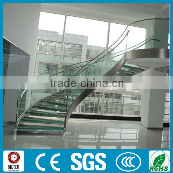 Moden Indoor Prefabricated Steel Glass Curved Stairs Design photo-5