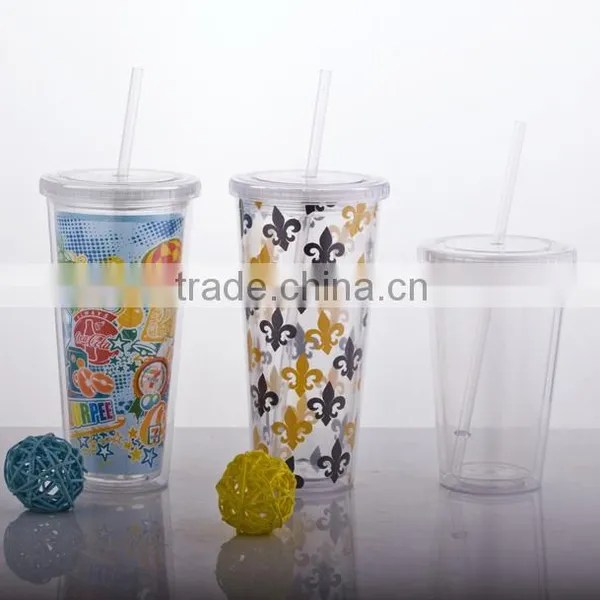 AS Material Double Wall 450ML BPA Free Plastic Cup With Straw - Pink Color photo-3