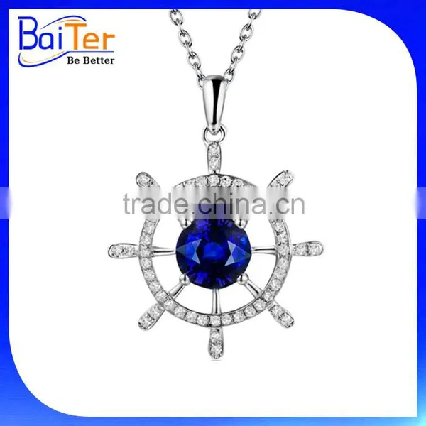 Custom Wholesale White Gold Plated Trillion Cut Halo Setting 925 Sterling Silver Lab Created Blue Sapphire Pendant photo-2