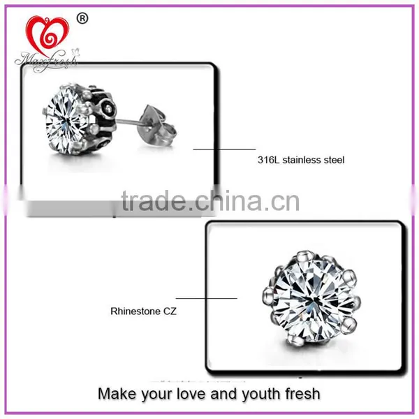 Wholesale Jewelry Hotsale Simple Unisex Round Cut Basket Rhinestone Zircon CZ Faceted Ear Stud Stainless Steel Earring photo-5