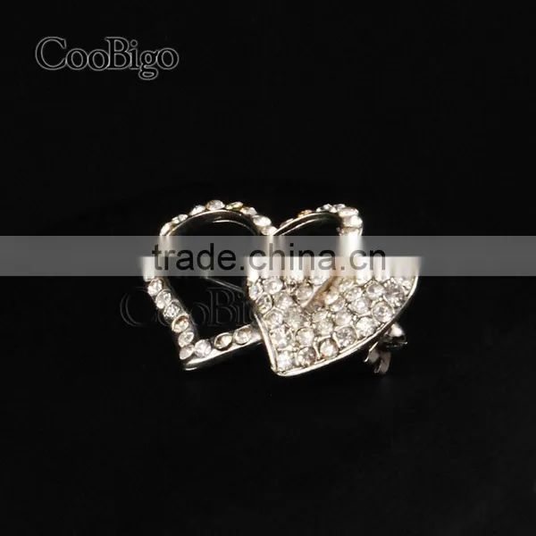 Fashion Jewelry Rhinestone Silver Double Heart Brooch Lady Girls Dresses Hijab Scarf Party Gift Apparel Promotion Accessories photo-4