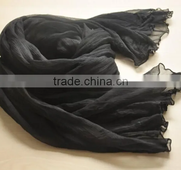 Black Color Crepe Georgette Long Silk Scarf photo-3