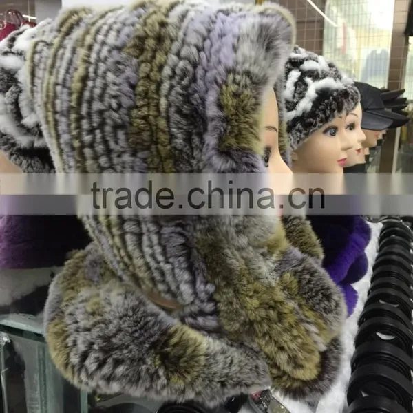 Wholesale Rex Rabbit Hoodie Muffler Shawl Scarf for Woman photo-2