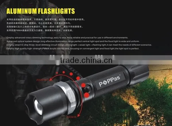 POPPAS T824 Hot Sales Zoom Led Flashlight Police Security Rechargeable Flashlight Torch photo-3