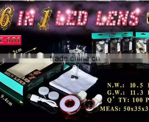 12 LED Camera Flash Fill Light 6 in 1 USB Selfie LED Spotlight for Smartphone With Fish Eye Lens Wide Angle Lens Microspur Lens photo-2
