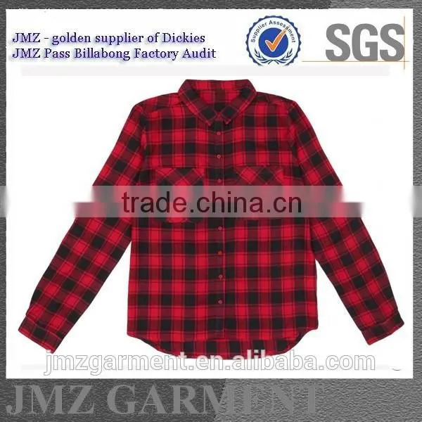Women New Pattern Design Black and Red Check Plaid Shirt Wholesale OEM photo-3