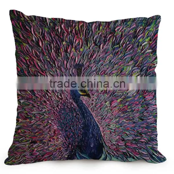 45*45cm Real High Qulity Peacock Sofe Cushion Covers Decorative Vintage Blue Linen Square Cushion Cover 18" Christmas Gift photo-2