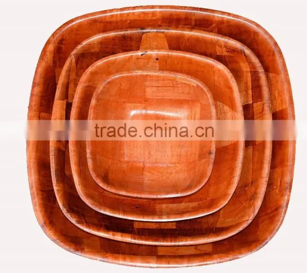 Cheap Square Shaped Party Need Basic Red Woven Salad Nut Wooden Bowl Set