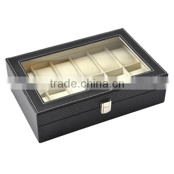 2017 Hot Selling 12 Slot PU Carbon Fiber Pattern Packing Box For Watch, Exquisite Display Boxs For Watch photo-3