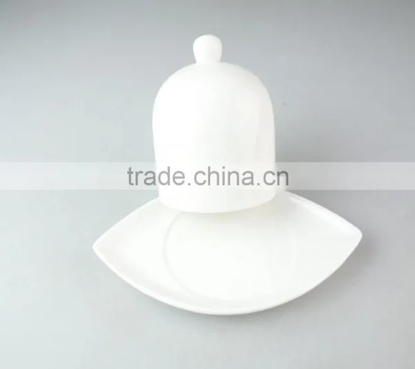 Pure White Ceramic Porcelain Dinnerware Type Butter Dish With Lid for Hotel Used photo-2