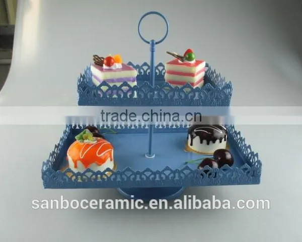 Rectangle Shape, 2 Tier Cup Cake Stand, Metal Cake Plate Color Box Packing for Wedding photo-3