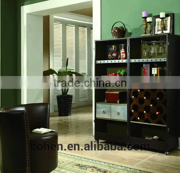 2016 Factory Direct Sale Home Furniture Europe Design Retro Vintage Style Living Room Wine Cabinet Covered by Top Grain Leather photo-2