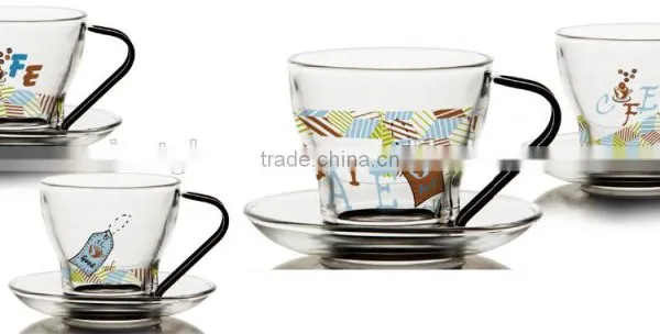 4oz 8oz Glass Coffee Mug With Saucer Handle Glass Coffee Cup With Saucer