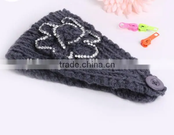 STOCK Wholesale Crystal Crochet Head Wraps Crochet Flower Knit Headwrap photo-5