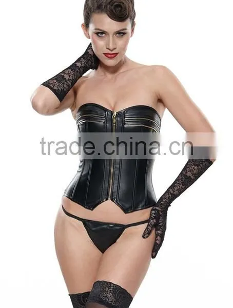 2015 Best Sale High Quality Plus Size Leather Steel Boned Waist Training Corset photo-5