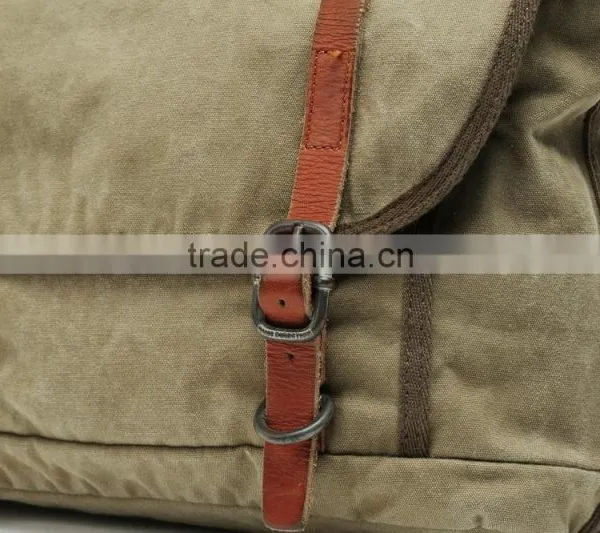 Unisex,Vintage Casual Cotton Canvas Leather Haversack Messenger Bag Courier Bag Haversack, Bookbag ,Shoulder Bag For Men & Women photo-3