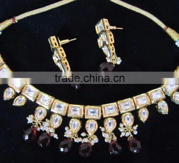 Hi Quality KUNDAN VILANDI Pearl Meenakari Necklace EARRING Set photo-2