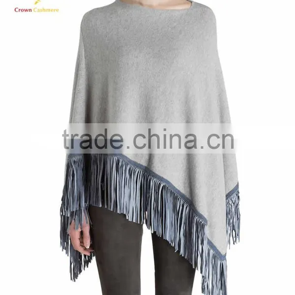 Solid Color Pure Cashmere Poncho Shawl With Tassel photo-2