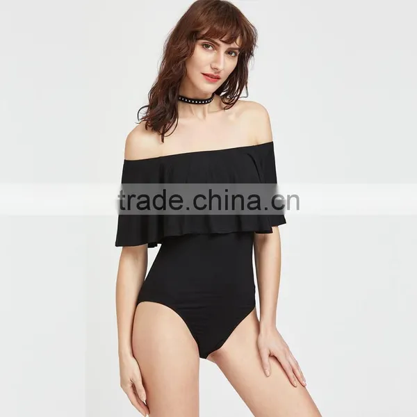 Flounce off Shoulder Stretch Bodysuit Hot Design Lady Clothing photo-3
