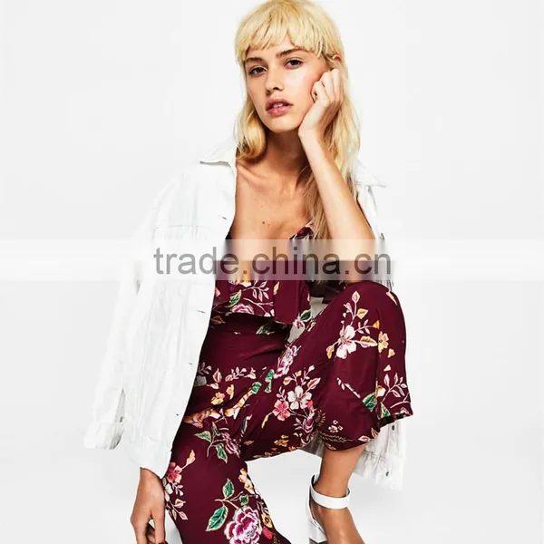 2017 Hot Sale Woman Floral Printed, Sexy Irregular Sleeve Jumpsuits photo-2