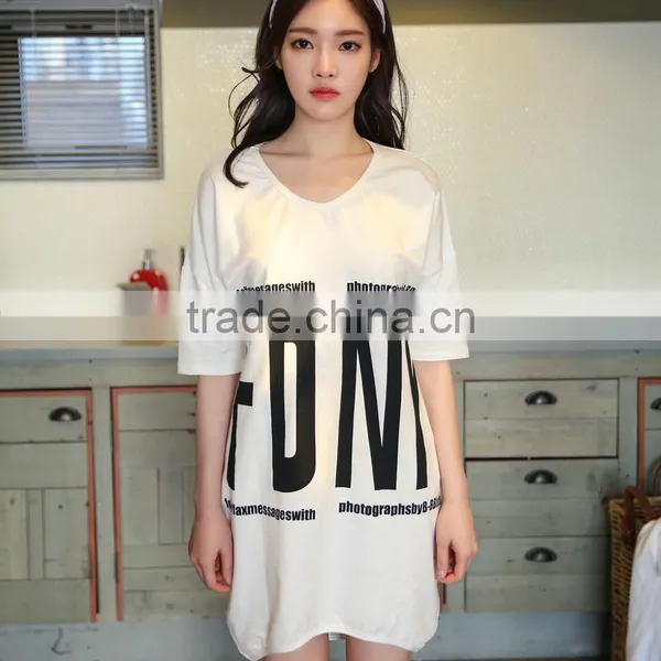 Cotton Sleep Shirt Short Front Long Back Breathable Printed Letter White Women Sleepwear photo-2