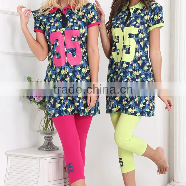 WOMEN SUMMER FASHION PAJAMAS S/S POLO TOP + LEGGING PYJAMAS WHOLESALE photo-2