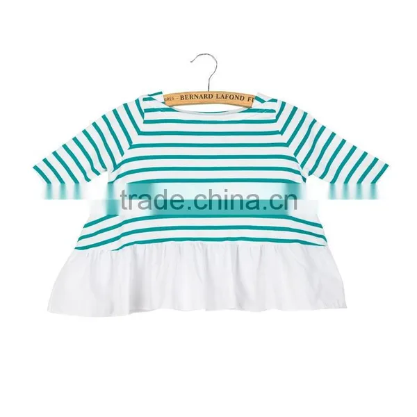 Children Cotton Stripe Printed Baby Ruffle Tops photo-4