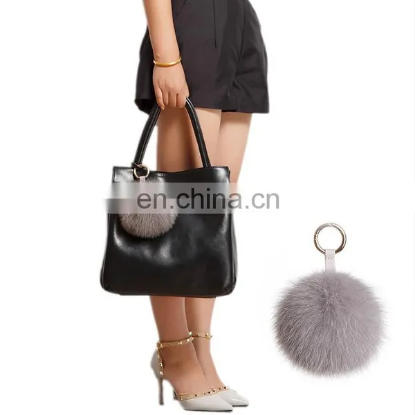 Womens Bag Decoration Charm Handbag Pompom Real Fox Fur Keychains photo-4