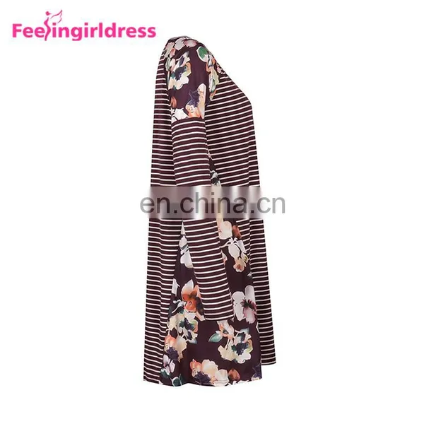 Autumn Red Latest Designs Fashion Print Loose T-Shirt Long Sleeve Casual Dress photo-4