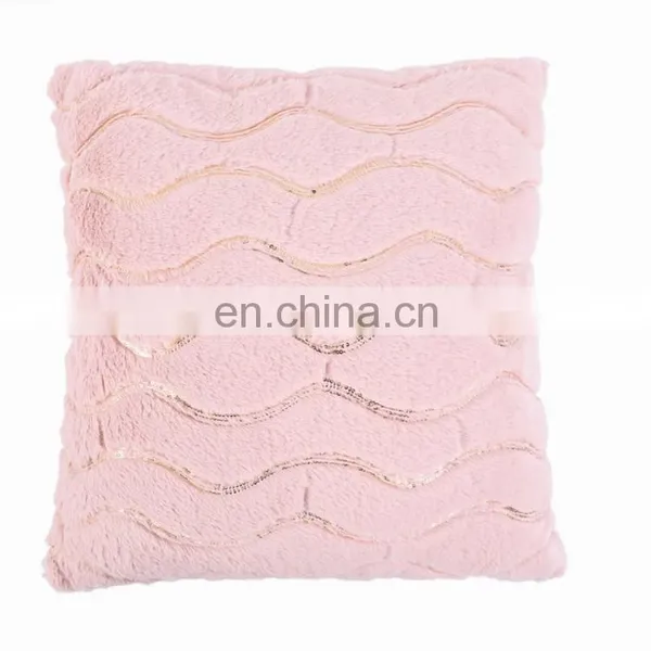 Luxury Warm Pink Sequin Faux Rabbit Fur Cushion With Shepa photo-2