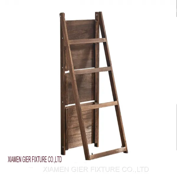 Uniquely Finished Easy Clean Folding Display Rack Wood Plants Stand Outdoor Indoor Ladder Shelf