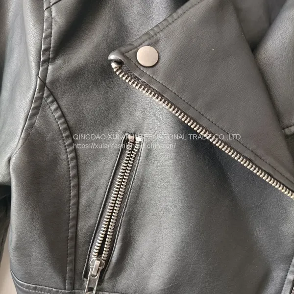 Spring/Autumn Women's Washed Eco Leather Motorcycle Biker Jacket photo-5