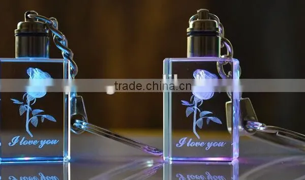 Color Changing 3d Laser Transparent Photo Led Crystal Keychain for Wedding Gifts photo-3