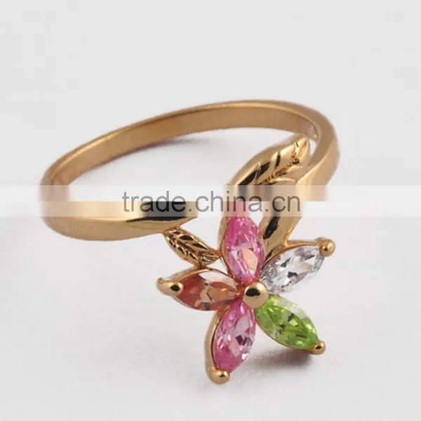 Gold Ring, Flower Leaf Brass Diamond Cz Gold Ring, Gold Rings Designs For Men & Women P6335