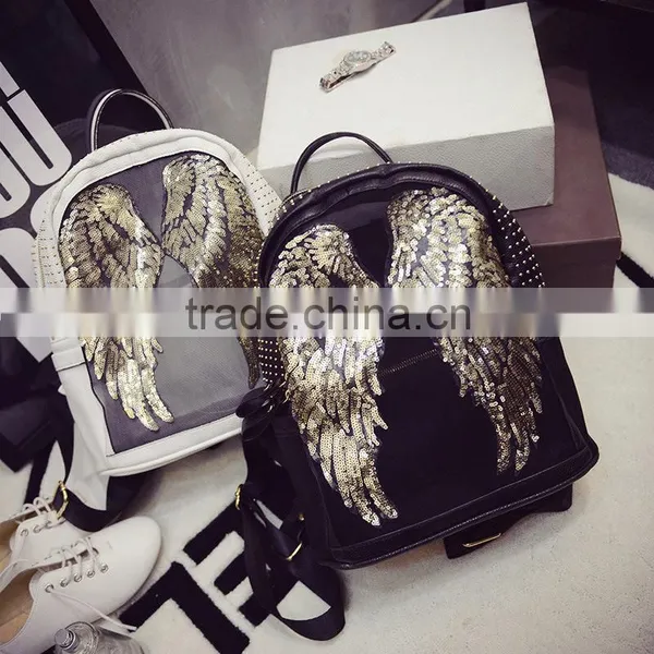 Korea Fashion Paillette Women Leather Backpack Outdoor Bag photo-2