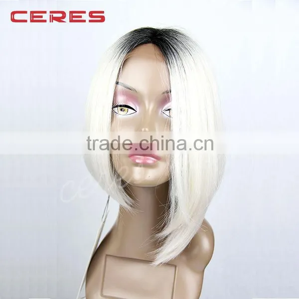 Black/White Two Tones Ombre Synthetic Wig, Fashion Heat Resistant Lace Front Bob Style Wig photo-4