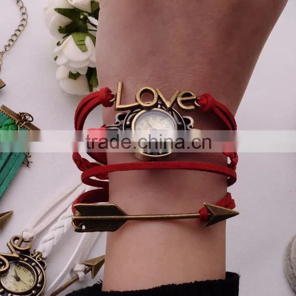 2016 Magnetic Wistband Feather Wrap Bracelet Arrow&Love Quartz Watch Bracelet Punk Style Bracelet/ photo-5
