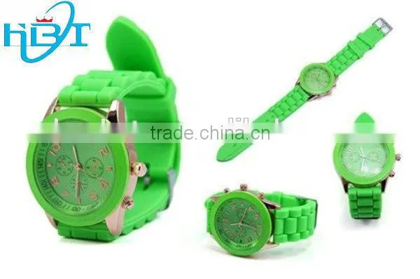2014 Hotselling Silicone Stone Quartz Unisex Geneva Watch Price