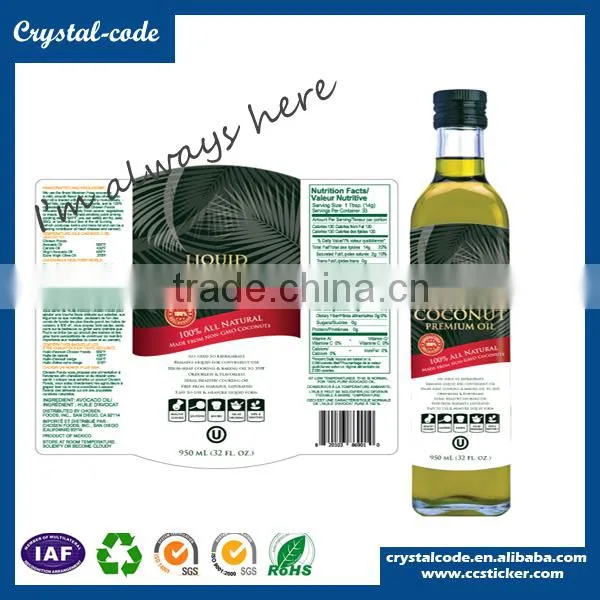 Adhesive Waterproof Labels for Essential Glass Olive Oil Bottles