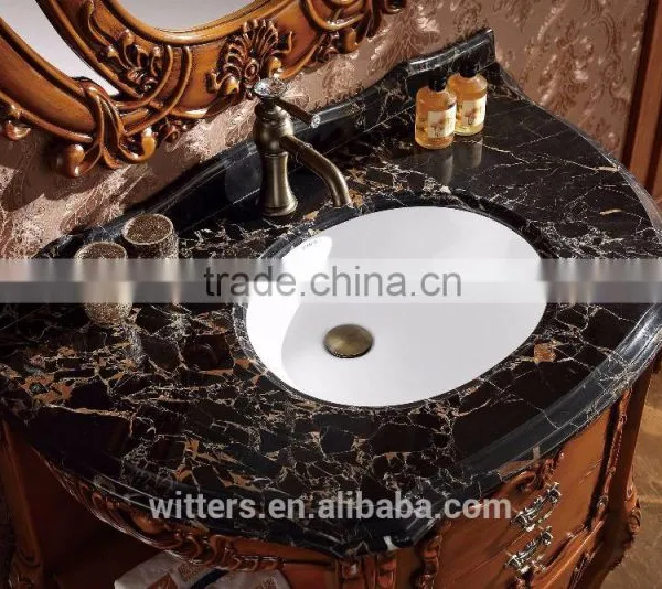 High Quality Natural Marble Antique Solid Wood Bathroom Cabinet With Apple Mirror WTS1607 photo-4
