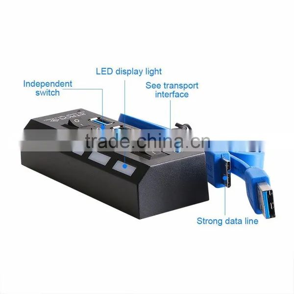 2016 Blue Waving Led Ligted Sparate Switch USB 3.0 Hub 4 Ports photo-5