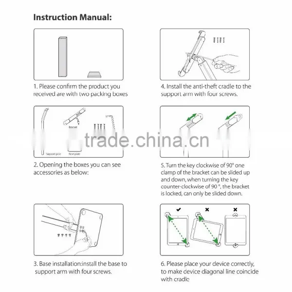 Anti-theft Full Rotation Diagonal Design Display Floor Stand for 7-10.5 Inch Tablet PC photo-6