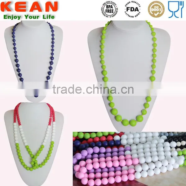 Different Style Silicone Bead Necklace Silicone Teething Necklace Quartz Pink Blue Green photo-5
