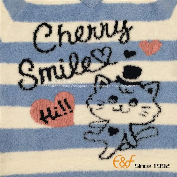 Animal Cable Knitting Stripe V-collar Sweater for Girl photo-4