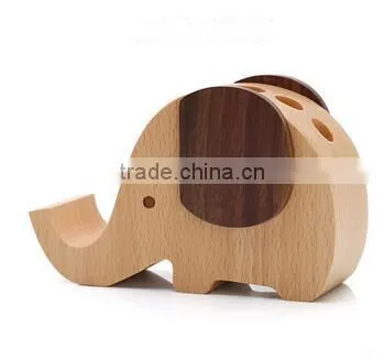 Elephant Design Wooden Desk Pen Holder photo-2