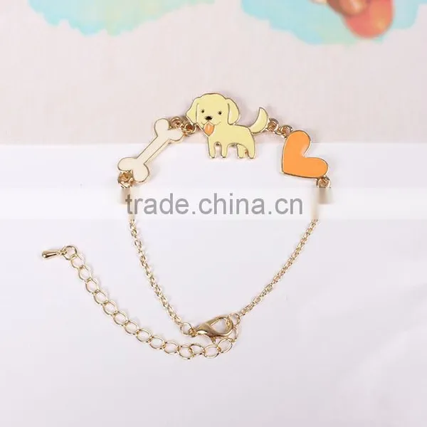 Lovely Dog Bone and Heart Charms Bracelet Enamel Animal Charms Bracelet Gold Chain Bracelet photo-3