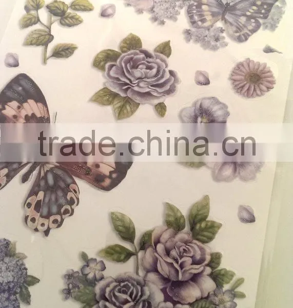 Purple Color Butterfly & Rose Design Sticker, Antique Decorative Shinny Glitter Sticker photo-5